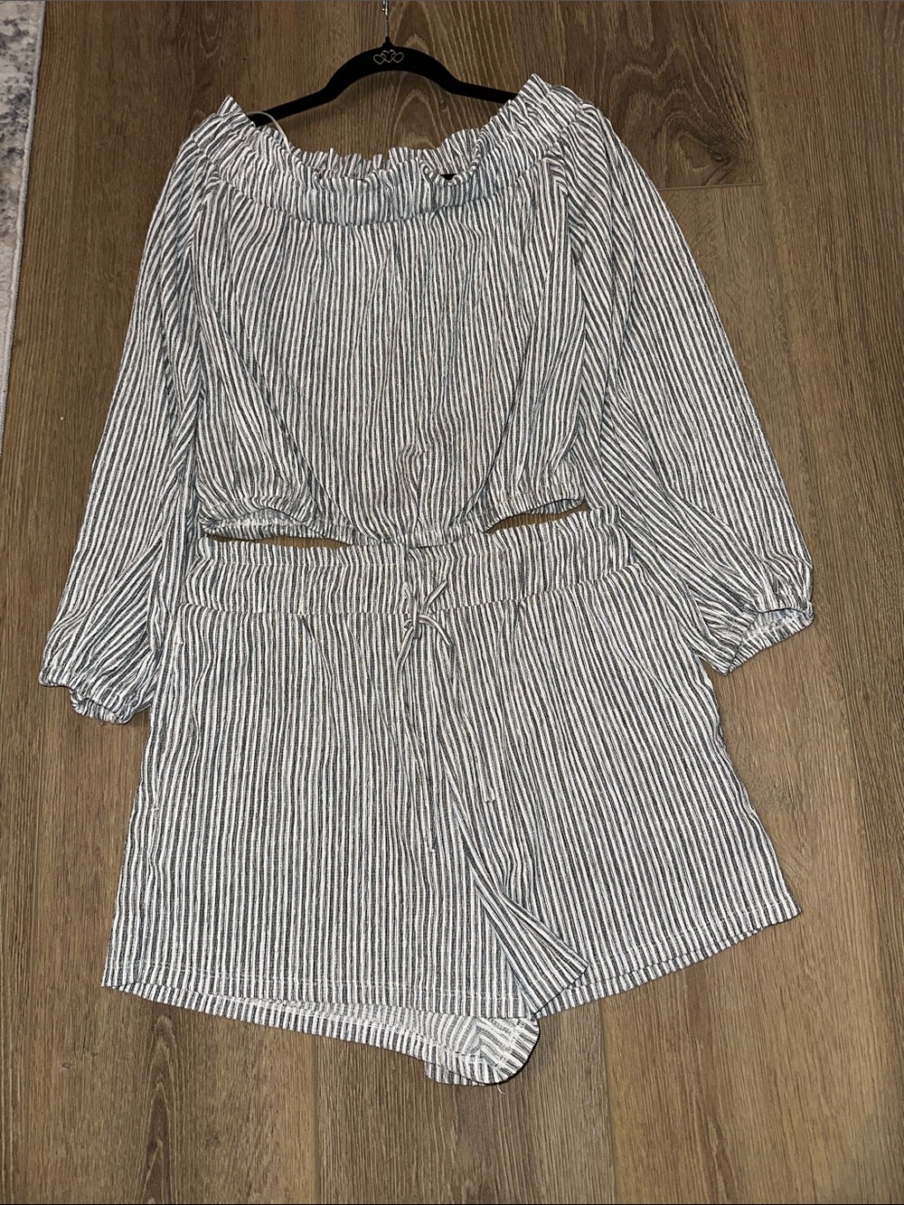 Double Zero Black and White Striped Off-Shoulder Romper